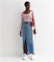 Women's Tall Blue Vintage Tint Denim Split Front Maxi Skirt New Look