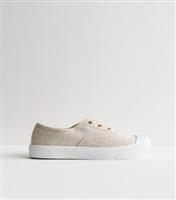 Women's Stone Linen Effect Slip On Trainers New Look