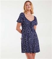 Women's Navy Ditsy Floral Tie Front Mini Dress Blue Vanilla New Look
