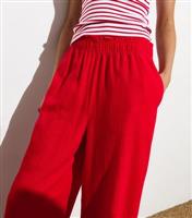 Women's Tall Red Cropped Linen-Blend Trousers New Look