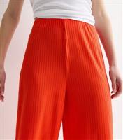 Women's Red Ribbed Jersey Crop Wide Leg Trousers New Look