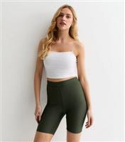 Women's Khaki Ribbed Cycling Shorts New Look