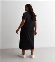 Women's Plus Size Black Ribbed Racer Bodycon Midi Dress Curves New Look