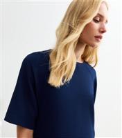 Women's Blue Woven Crew Neck T-Shirt New Look