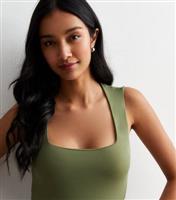 Women's Khaki Square Neck Bodysuit New Look
