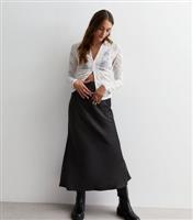 Women's Black Satin Bias Cut Midi Skirt New Look