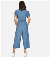 Women's Blue Denim Look Wide Leg Jumpsuit Yumi New Look