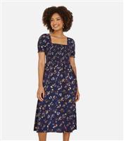 Women's Navy Sealife Print Midi Dress Yumi New Look