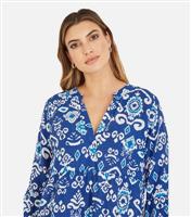 Women's Blue Abstract Print 3/4 Sleeve Mini Dress Yumi New Look