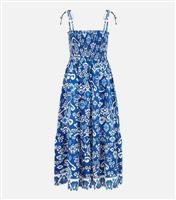 Women's Blue Abstract Print Shirred Midi Dress Yumi New Look