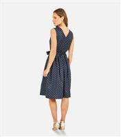 Women's Navy Spot Sleeveless Midi Dress Mela New Look