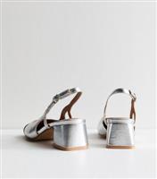 Women's Silver Metallic Slingback Court Shoes Vegan New Look