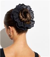 Black Broderie Frill Hair Scrunchie New Look