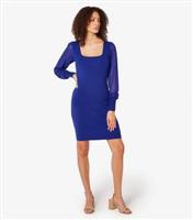Women's Blue Ribbed Chiffon Square Neck Long Sleeve Mini Dress Apricot New Look