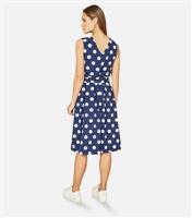 Women's Navy Spot Belted Wrap Midi Dress Mela New Look
