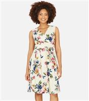 Women's Cream Floral Print V Neck Sleeveless Mini Dress Mela New Look