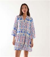 Women's Blue Abstract Print Mini Smock Dress Blue Vanilla New Look