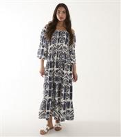 Women's Navy Leaf Print Bardot Midi Dress Blue Vanilla New Look