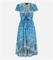 Women's Blue Floral Print Dip Hem Midi Dress Mela New Look
