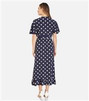 Women's Navy Spot Frill Midaxi Wrap Dress Mela New Look