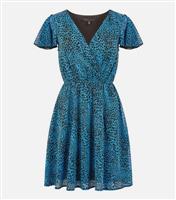 Women's Blue Leopard Print Wrap Mini Dress Mela New Look