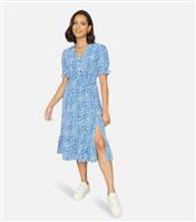 Women's Blue Leopard Print Split Hem Midi Dress Mela New Look