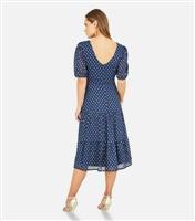 Women's Navy Polka Dot Midi Dress Mela New Look