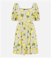 Women's White Lemon Print Mini Skater Dress Mela New Look