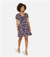 Women's Navy Floral Knot Front Mini Dress Mela New Look