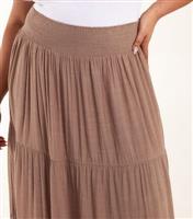 Women's Plus Size Light Brown Tiered Maxi Skirt Curves Blue Vanilla New Look