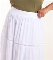 Women's Plus Size White Ladder Trim Maxi Skirt Curves Blue Vanilla New Look