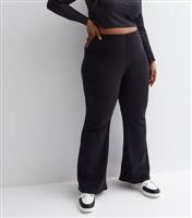 Women's Plus Size Black Ribbed Flared Trousers Curves New Look