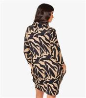Women's Brown Zebra Print Slouch Neck Mini Dress Apricot New Look