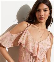 Women's Pink Foil Print Strappy Ruffle Mini Dress New Look