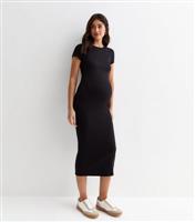 Women's Maternity Black Ribbed T-Shirt Midi Dress New Look