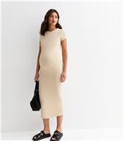 Women's Maternity Off White Ribbed T-Shirt Midi Dress New Look