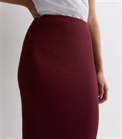 Women's Burgundy Ribbed Midi Skirt New Look