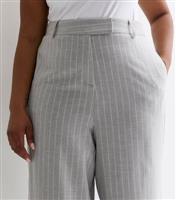 Women's Plus Size Light Grey Stripe Wide Leg Trousers Curves New Look