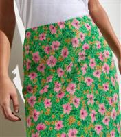 Women's Green Floral Bias Cut Midi Skirt New Look