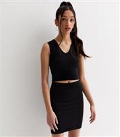 Girls' Black Ribbed Mini Tube Skirt New Look