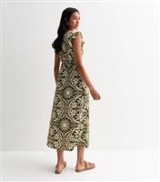 Women's Green Tile-Print Sleeveless Midi Dress New Look