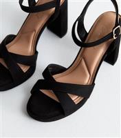 Women's Black Suedette Platform Block Heel Sandals New Look