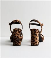Women's Brown Suedette Leopard Print Platform Sandals Vegan New Look