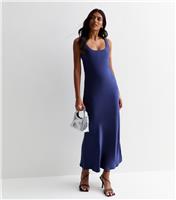 Women's Navy Satin Scoop-Neck Maxi Slip Dress New Look