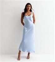 Women's Pale Blue Satin Scoop-Neck Maxi Slip Dress New Look