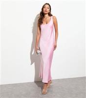 Women's Pink Satin Scoop-Neck Maxi Slip Dress New Look