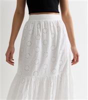 Women's White Tiered Lace Embroidered Maxi Skirt Gini London New Look