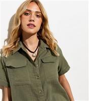 Women's Light Khaki Pocket Military Shirt New Look