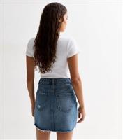 Women's Petite Blue Distressed Denim Mini Skirt New Look