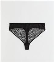 Women's Plus Size Black Butterfly Lace High Waist Thong Curves New Look